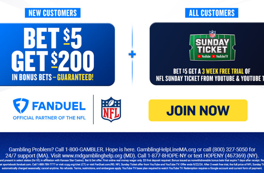 FanDuel Launch 3 Week FREE Access to NFL Sunday Ticket via YouTube