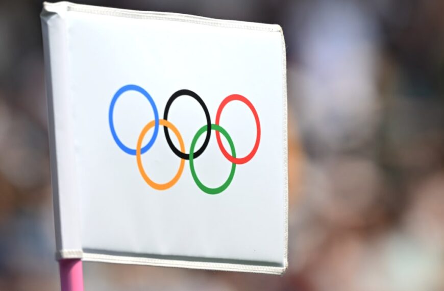 The Games logo flag at the Summer Olympics 2024