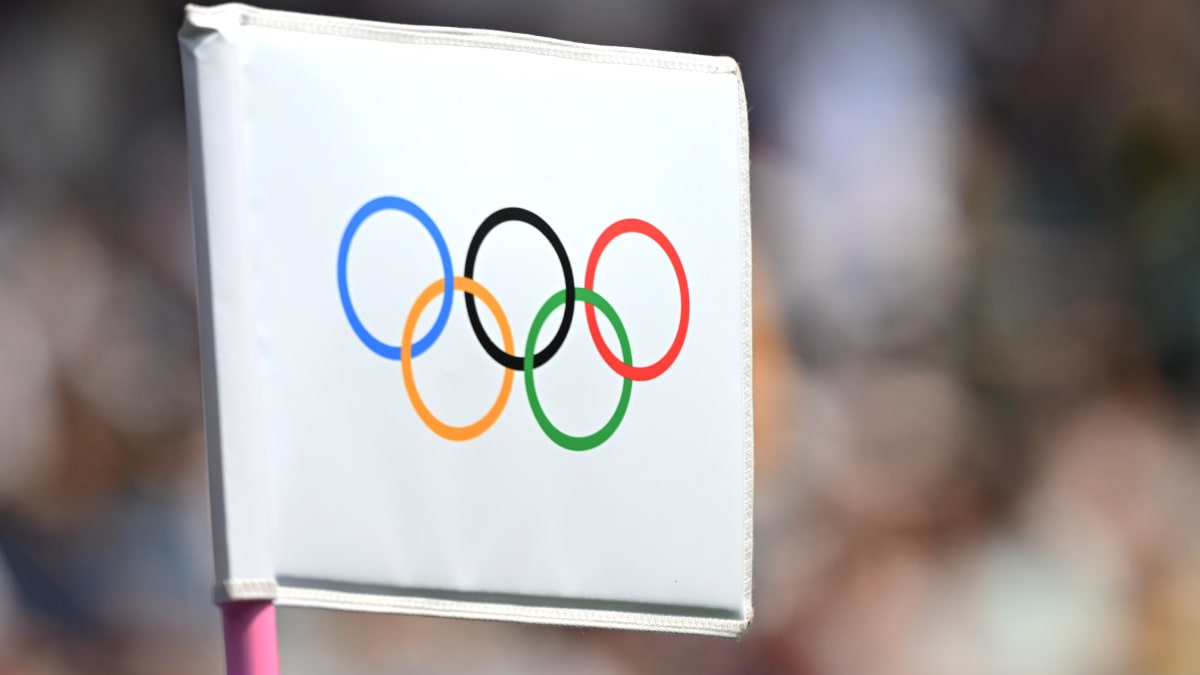 The Games logo flag at the Summer Olympics 2024