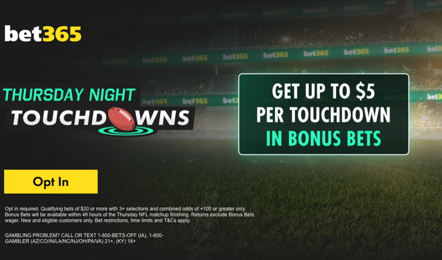 bet365 Thursday Night Touchdowns – Up to $5 Per TD in Bonus Bets for Steelers vs Browns