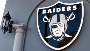 The logo of NFL American football team Las Vegas Raiders