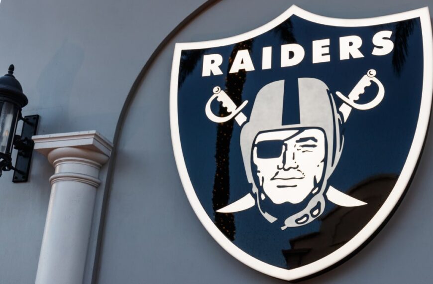 The logo of NFL American football team Las Vegas Raiders