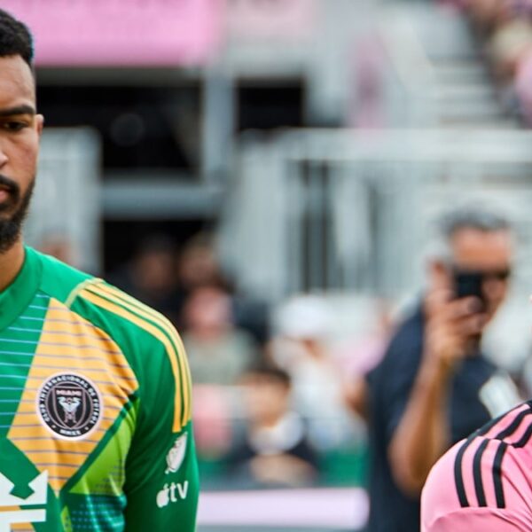 Drake Callender and Lionel Messi playing football for Inter Miami