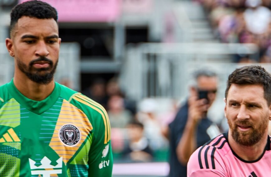 Drake Callender and Lionel Messi playing football for Inter Miami