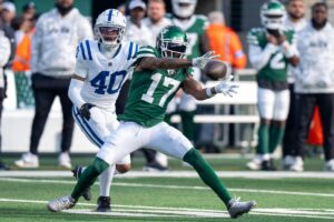 New York Jets wide receiver Davante Adams making a catch.