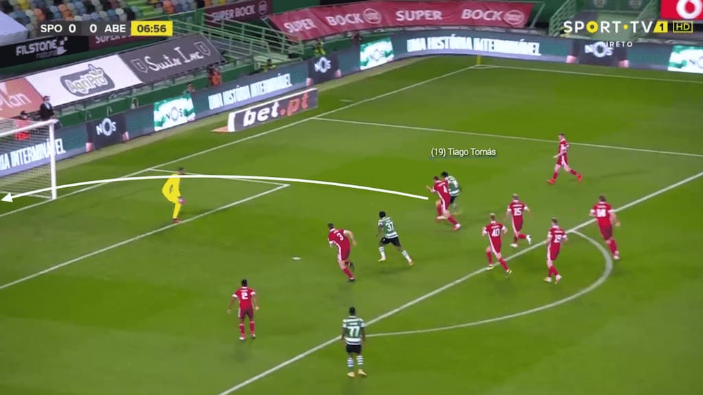 However, Tomas' range of finishing is highlighted where he uses the pace of the ball to lift it over the goalkeeper.