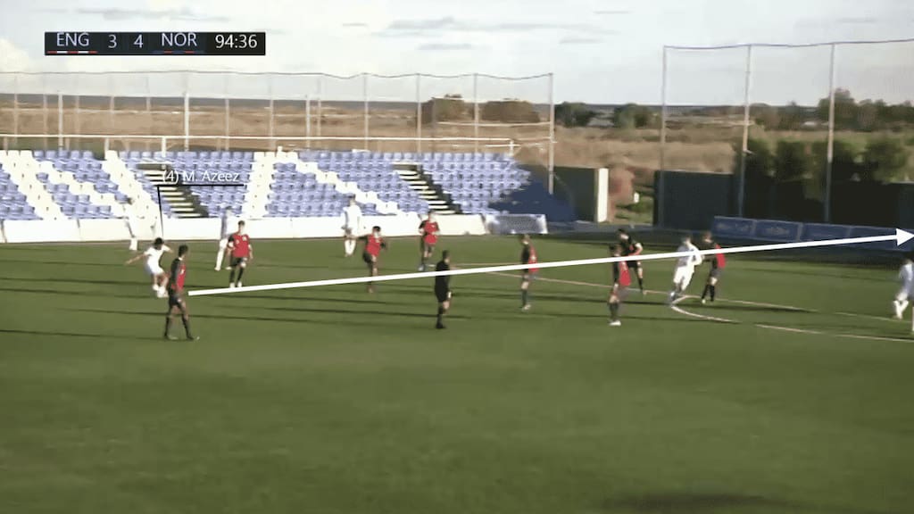 For England, Azeez struck an unbelievable strike from 35-40 yards out.