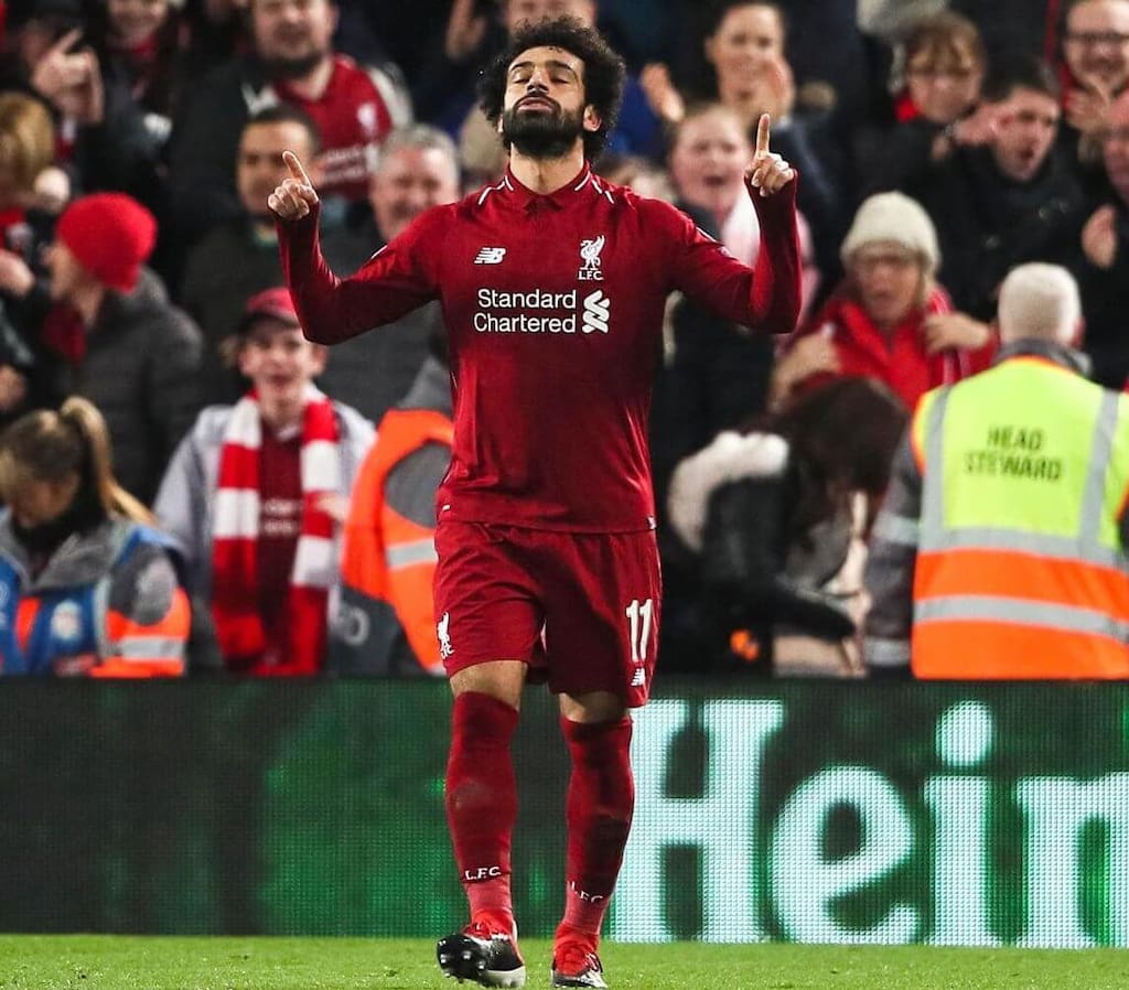 Liverpool's Mo Salah celebrates