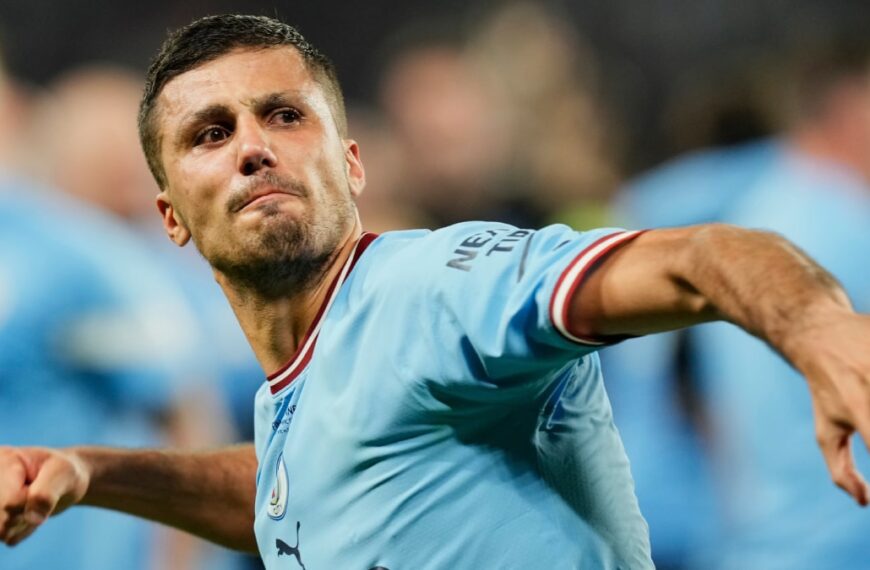 Man City midfielder Rodri playing football