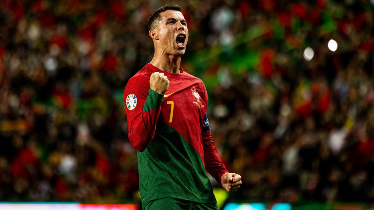 Ronaldo playing football for Portugal