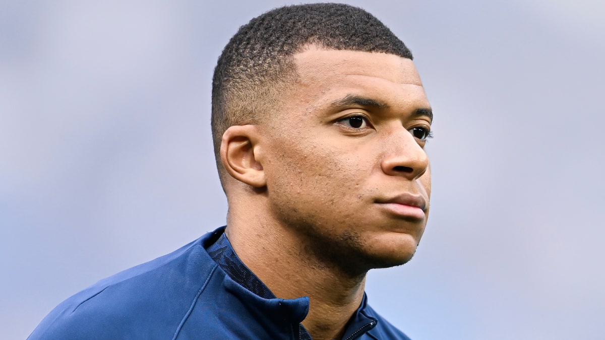 Kylian Mbappe playing football for France