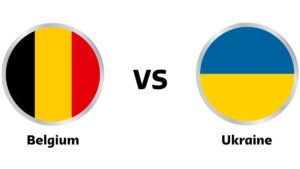 Ukraine and Belgium football flags, badges and logos