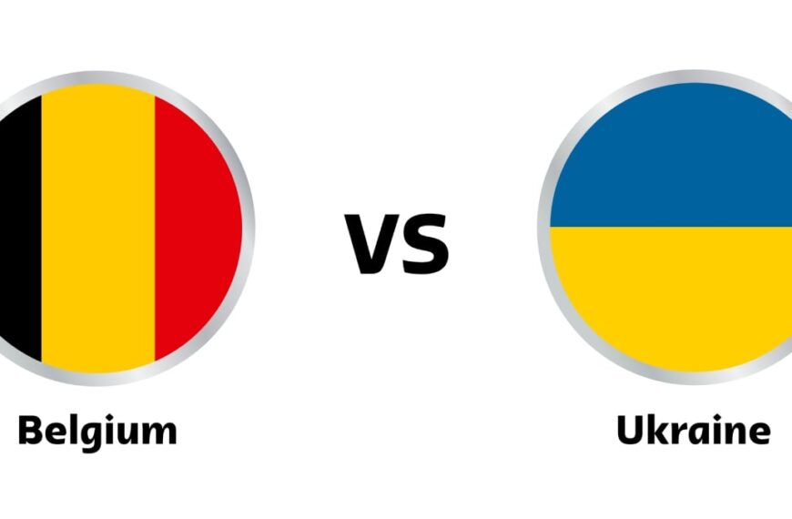 Ukraine and Belgium football flags, badges and logos