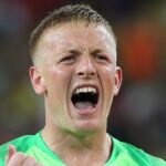 Jordan Pickford playing football for England