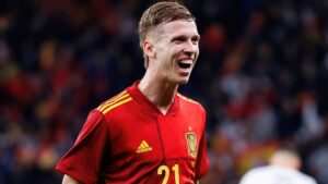 Dani Olmo playing football for Spain