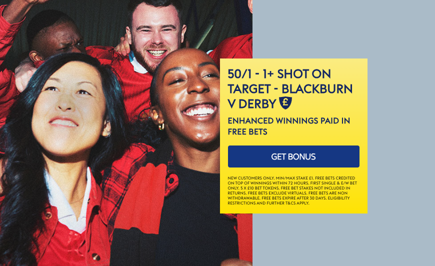 Sky Bet Odds Boost, Get 50/1 on 1+ Shot on Target for Blackburn vs. Derby – EFL Championship Betting