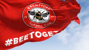 Brentford Football Club flag, badge and logo