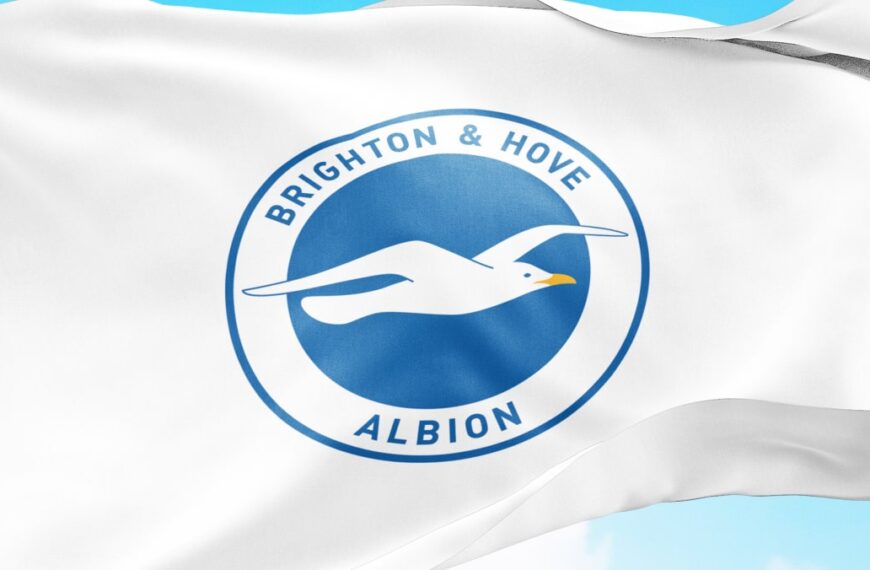 Brighton & Hove Albion Football club badge, banner and logo on flag