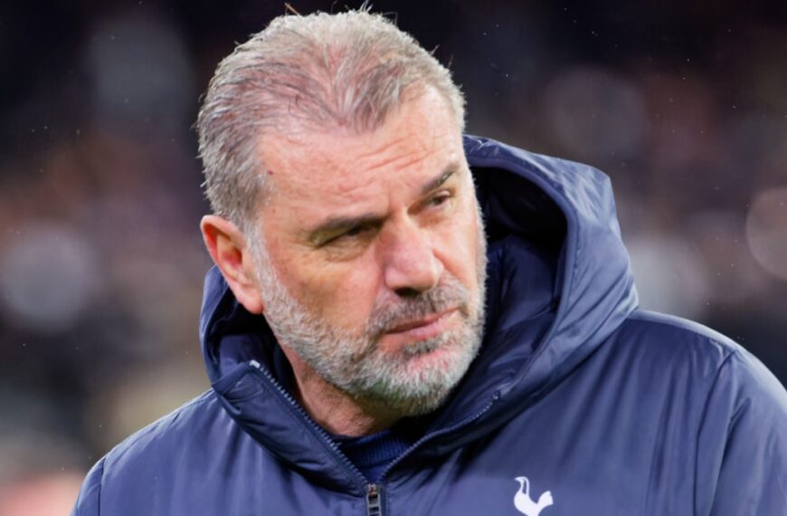 Tottenham manager Ange Postecoglou watching Spurs football