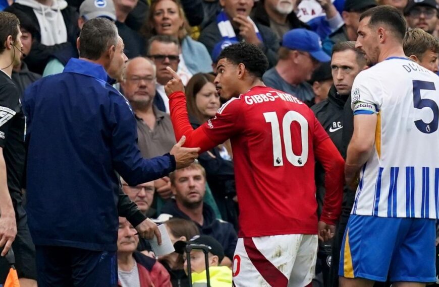 Brighton 2-2 Nottingham Forest: Gibbs-White sent off in dramtic match at Amex