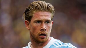 Kevin De Bruyne playing football for Belgium