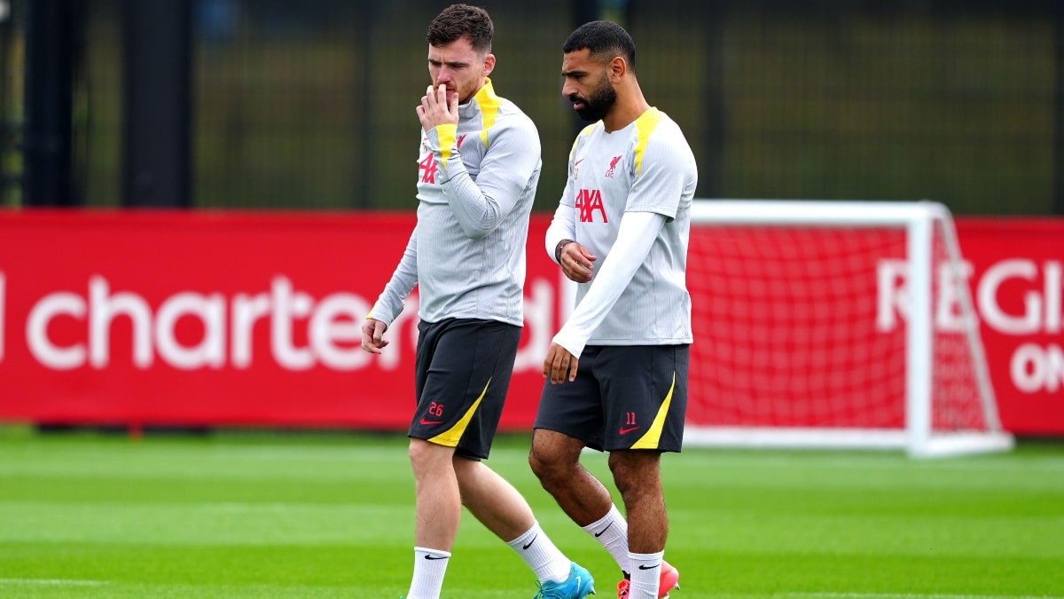 Andy Robertson and Mohamed Salah of Liverpool