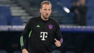 Harry Kane playing football for Bayern Munich