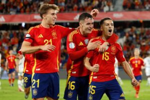 Spain celebrate a goal in the Nations League