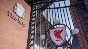 The Kop at the Anfield stadium home of Liverpool Football Club