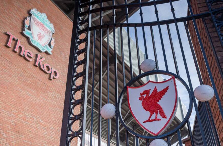 The Kop at the Anfield stadium home of Liverpool Football Club