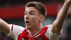 Kieran Tierney playing football for Arsenal